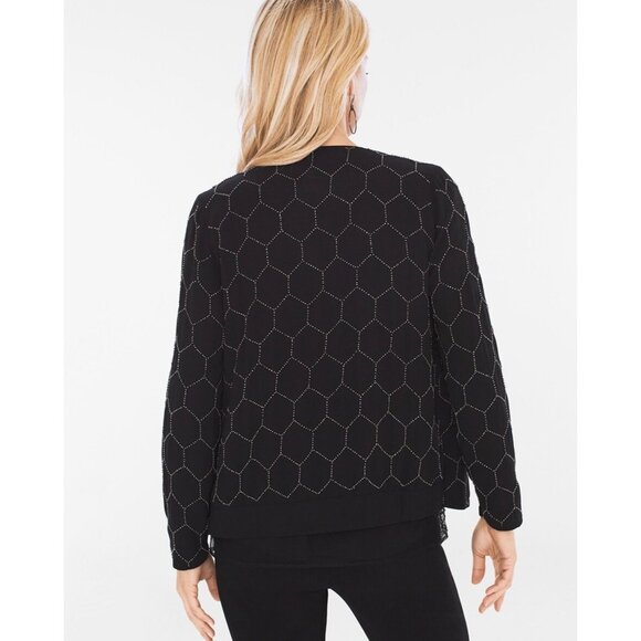 Chicos 2 geometric pattern beaded bomber jacket black size large women's - Picture 9 of 10